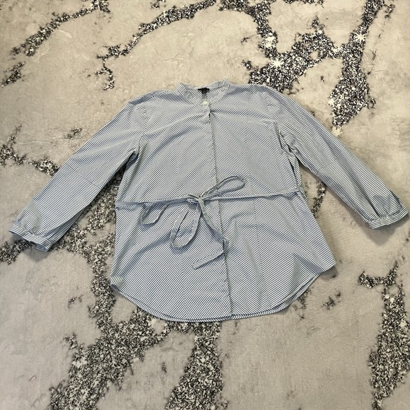 Ann Taylor Tops - Ann Taylor Shirt Womens Sz XL  Blue White Striped Long-Sleeve Blouse Tie Waist